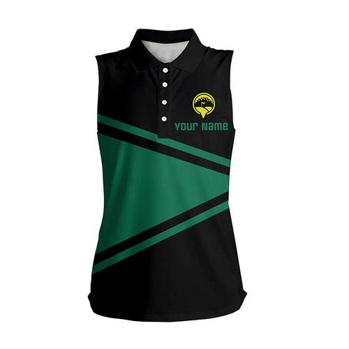 Black and green Women sleeveless polo shirt custom name golf tank top womens golf gifts for women NQS5668