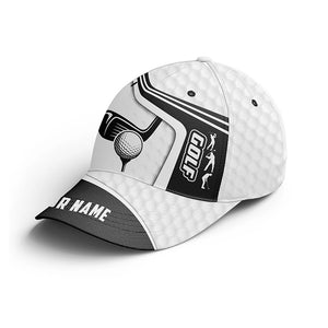 Black and white golf clubs golf ball skin Golfer hat custom name sun hats for mens, womens NQS6099