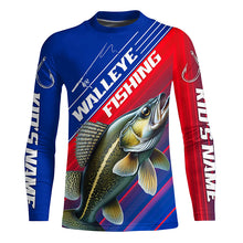 Load image into Gallery viewer, Custom Walleye Fishing Long Sleeve Tournament Shirts, Red White And Blue Walleye Fishing Jerseys IPHW6313