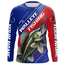 Load image into Gallery viewer, Custom Walleye Fishing Long Sleeve Tournament Shirts, Red White And Blue Walleye Fishing Jerseys IPHW6313