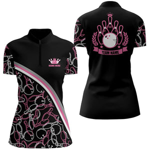 Personalized bowling Quarter Zip shirts for women Custom name pink bowling pattern team shirts NQS5441