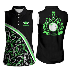 Personalized bowling sleeveless polo shirt for women Custom black green bowling pattern team shirts NQS5443