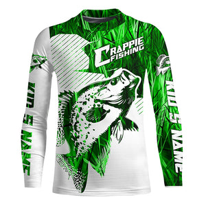 Crappie Fishing Long Sleeve Tournament Fishing Shirts, Custom Crappie Fishing Jerseys |Green Camo IPHW6338