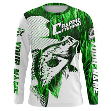 Load image into Gallery viewer, Crappie Fishing Long Sleeve Tournament Fishing Shirts, Custom Crappie Fishing Jerseys |Green Camo IPHW6338
