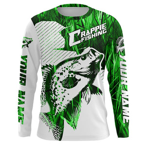 Crappie Fishing Long Sleeve Tournament Fishing Shirts, Custom Crappie Fishing Jerseys |Green Camo IPHW6338