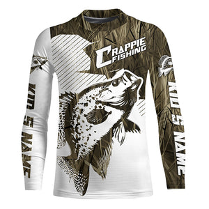 Crappie Fishing Long Sleeve Tournament Fishing Shirts, Custom Crappie Fishing Jerseys |Brown Camo IPHW6339