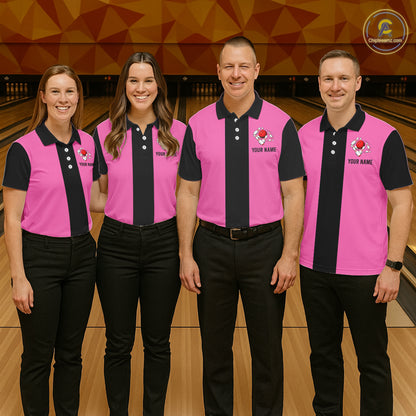 Personalized Pink Black Retro Bowling Polo Shirts For Men custom vintage bowling team jerseys NQS6568