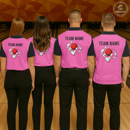 Personalized Pink Black Retro Bowling Polo Shirts For Men custom vintage bowling team jerseys NQS6568