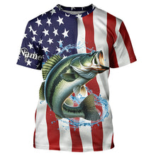 Load image into Gallery viewer, Largemouth bass shirt American flag Customize Name UV protection long sleeves fishing shirts NQS1810