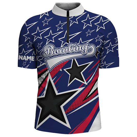 Custom Blue bowling shirt for men – personalized team jersey front view