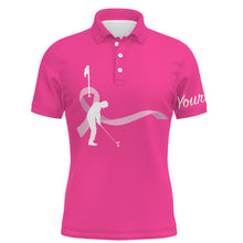 Load image into Gallery viewer, Breast Cancer Awareness golf shirts custom Mens golf polo shirts, pink ribbon golf shirts NQS6371