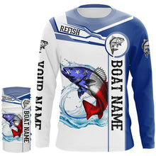 Load image into Gallery viewer, Redfish puppy drum Fishing American Flag Custom name and boat name performance Patriotic Fishing Shirt NQS2362