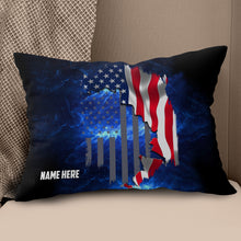 Load image into Gallery viewer, Personalized American flag blue galaxy custom name Canvas, Linen Throw Pillow, Fishing Lodges Decor NQS7036