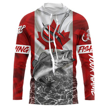 Load image into Gallery viewer, Canadian Flag Walleye Fish hook Custom long sleeve performance Fishing Shirts, Walleye Fishing jerseys NQS5459