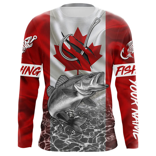 Canadian Flag Walleye Fish hook Custom long sleeve performance Fishing Shirts, Walleye Fishing jerseys NQS5459