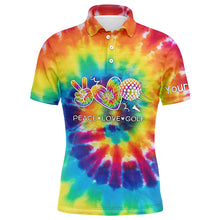 Load image into Gallery viewer, Mens golf polo shirts tie dye pattern custom peace love golf, personalized golf shirt for mens NQS5743