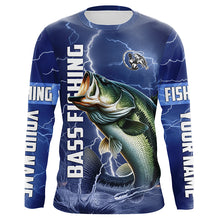 Load image into Gallery viewer, Bass Fishing blue lightning jerseys custom name Bass performance Long Sleeve tournament fishing shirts NQS3932