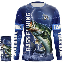 Load image into Gallery viewer, Bass Fishing blue lightning jerseys custom name Bass performance Long Sleeve tournament fishing shirts NQS3932