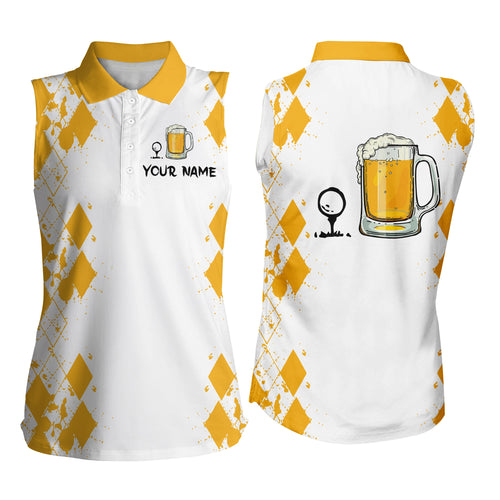 White Yellow Womens sleeveless polo shirts Golf & beer custom name golf polo shirt NQS4135