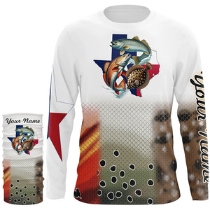 Texas Slam Redfish, Speckled Trout, Flounder fishing Texas Flag custom name 3D Fishing shirts NQS466