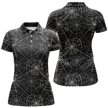 Load image into Gallery viewer, Funny Womens golf polo shirt spider web black Halloween background custom golf clothing for women NQS6154