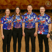 Load image into Gallery viewer, Mens Bowling Polo Shirts Custom blue Christmas pattern Bowling Santa ball pins team Mens Jersey NQS6617