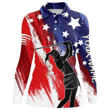 Load image into Gallery viewer, Red white and blue American flag Womens golf polo shirt custom patriotic golf shirt NQS5493