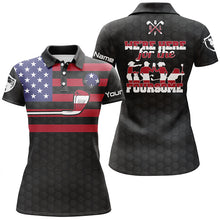 Load image into Gallery viewer, Black American flag Womens golf polo shirts custom name we&#39;re here for the foursome patriot golf gifts NQS5769