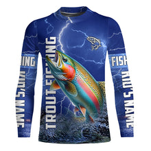 Load image into Gallery viewer, Rainbow trout Fishing blue lightning jerseys custom performance Long Sleeve tournament fishing shirts NQS6415