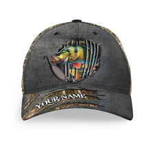 Load image into Gallery viewer, Yellow perch fishing camo Custom fishing hat Fishing Baseball Angler perch hat cap NQS4575