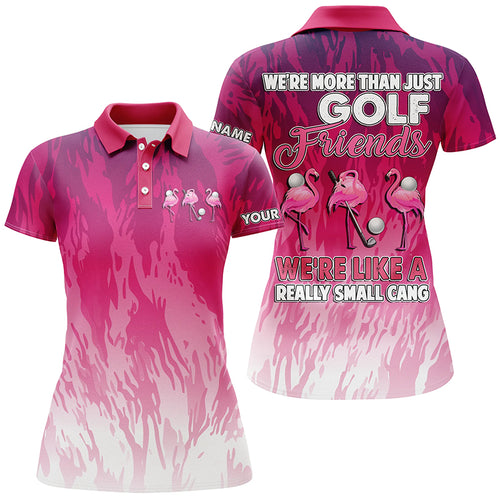 Womens golf polo shirts custom pink camo flamingo golf friends we're golf friends we're small gang NQS5523