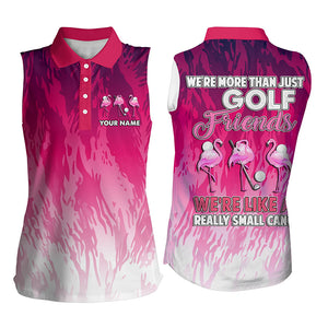 Women sleeveless polo shirt custom pink camo flamingo golf friends we're golf friends we're small gang NQS5523