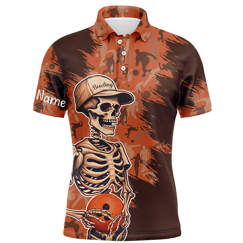 Men's Skull orange camo Bowling short sleeve polo Shirt Custom Name Men Bowlers Jersey NQS5796