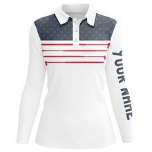 Load image into Gallery viewer, Women golf polo shirt custom American flag white golf shirt, patriotic polo shirts NQS6187