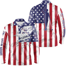 Load image into Gallery viewer, American flag patriotic Mens golf polo shirt custom golf clubs pattern best mens golf wear NQS5003