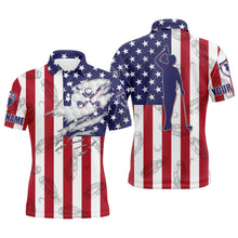 Load image into Gallery viewer, American flag patriotic Mens golf polo shirt custom golf clubs pattern best mens golf wear NQS5003