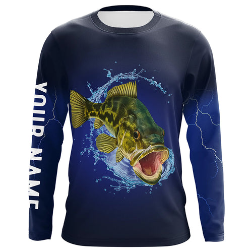 Walleye Fishing Blue lightning UV protection Customized Name long sleeve fishing shirt for men, women NQS300