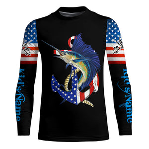 Sailfish fishing legend American flag 4th July Customize Name UV protection long sleeve fishing shirts NQS5524