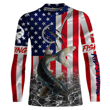 Load image into Gallery viewer, American Flag Catfish Fish hook Custom long sleeve performance Fishing Shirts, Catfish Fishing jerseys NQS5535