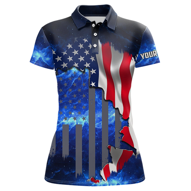 American Flag Universe patriotic Custom name Women Polo, Quarter Zip shirts - personalized gift NQS496