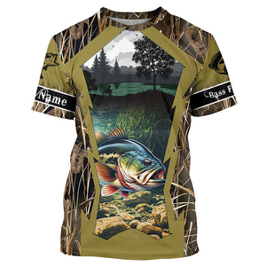 Largemouth Bass Fishing Camo Customize Name UV protection Long sleeve Fishing Shirts Personalized Gift NQS502