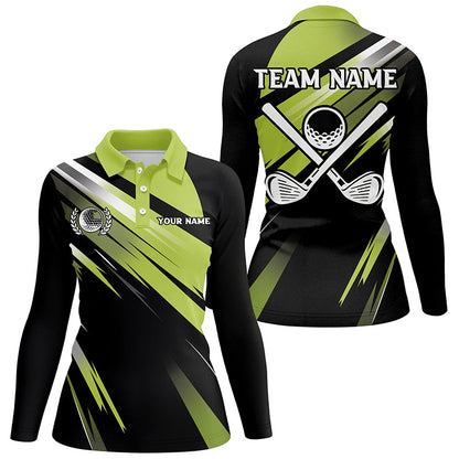 Green and Black Womens golf polo shirts custom golf ball clubs golf attire for women, golfing gifts NQS7531