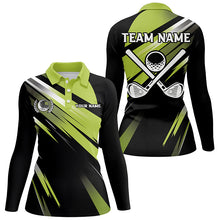 Load image into Gallery viewer, Green and Black Womens golf polo shirts custom golf ball clubs golf attire for women, golfing gifts NQS7531
