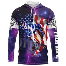 Load image into Gallery viewer, Bass Fishing 3D American Flag patriotic purple galaxy Custom Fishing jerseys NQS2414