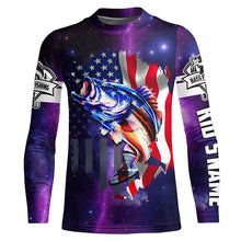 Load image into Gallery viewer, Bass Fishing 3D American Flag patriotic purple galaxy Custom Fishing jerseys NQS2414