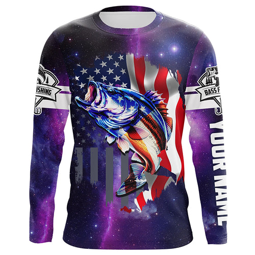 Bass Fishing 3D American Flag patriotic purple galaxy Custom Fishing jerseys NQS2414