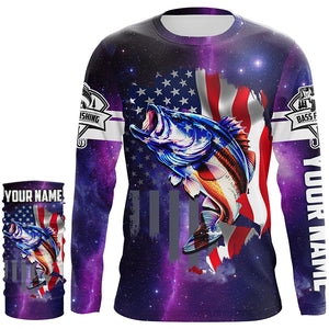 Bass Fishing 3D American Flag patriotic purple galaxy Custom Fishing jerseys NQS2414