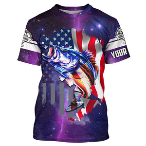 Bass Fishing 3D American Flag patriotic purple galaxy Custom Fishing jerseys NQS2414