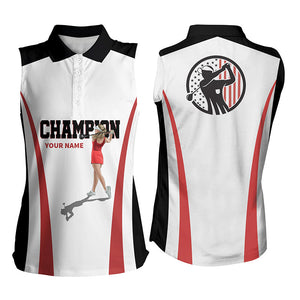 Black and white Womens sleeveless polo shirt custom Champion golf gifts for women, ladies golf polo NQS5824