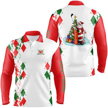 Load image into Gallery viewer, Funny Christmas Men golf polo shirts red and green argyle pattern custom Santa golfing gifts NQS4420